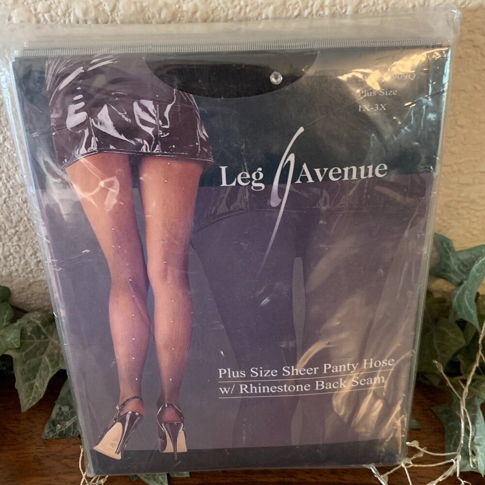 NEW Leg Avenue Plus Size (1X-3X) Sheer Pantyhose with Rhinestone Back Seam
